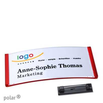 Namensschild mit Nadel polar® transluzent, rot | 74 x 34 mm