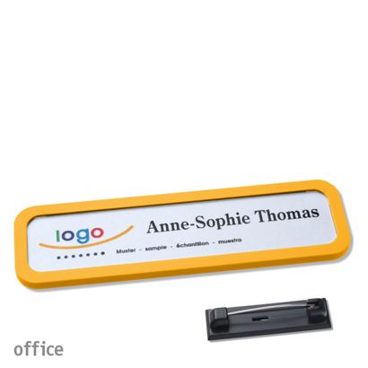 Namensschild mit Nadel OFFICE gelb | 75 x 17 mm
