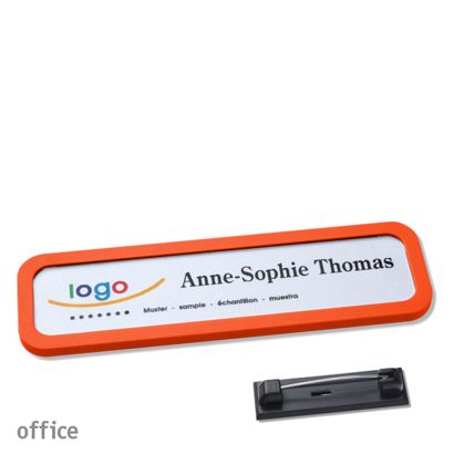 Namensschild mit Nadel OFFICE orange | 75 x 17 mm