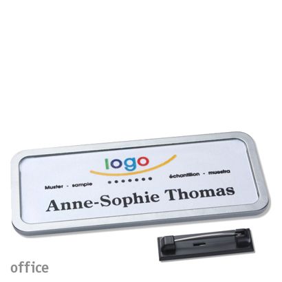 Namensschild mit Nadel OFFICE edelstahl | 75 x 27 mm