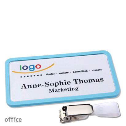 Namensschild mit Clip office Hängerclip | pastellblau | 75 x 37 mm