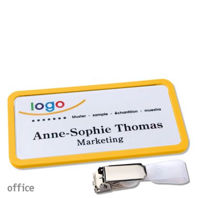 Namensschild mit Clip office Hängerclip | gelb | 75 x 37 mm
