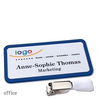 Namensschild mit Clip office Hängerclip | dunkelblau | 75 x 37 mm