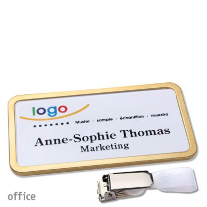 Namensschild mit Clip office Hängerclip | gold | 75 x 37 mm