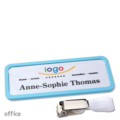 Namensschild mit Clip office Hängerclip | pastellblau | 75 x 27 mm