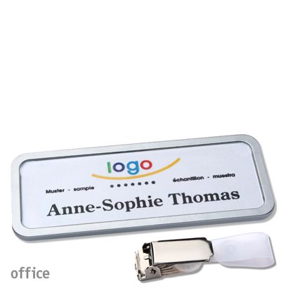 Namensschild mit Clip office Hängerclip | edelstahl | 75 x 27 mm