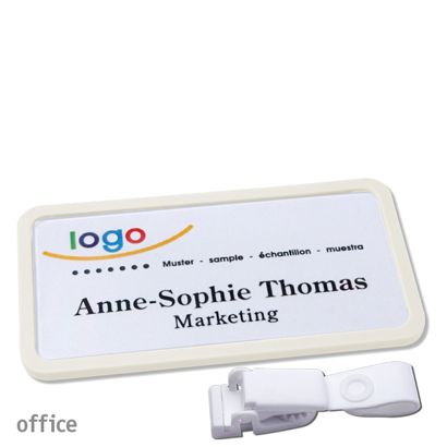 Namensschild mit Clip office Hängerclip metallfrei | weiß | 75 x 37 mm
