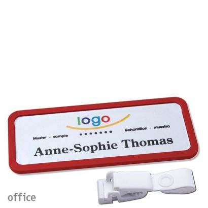 Namensschild mit Clip office Hängerclip metallfrei | rot | 75 x 27 mm