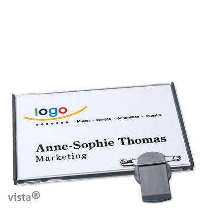 Namensschild mit Klammer VISTA anthrazit | 75 x 47 mm
