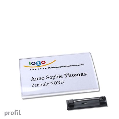 Namensschild mit Nadel PROFIL 60 x 37 mm