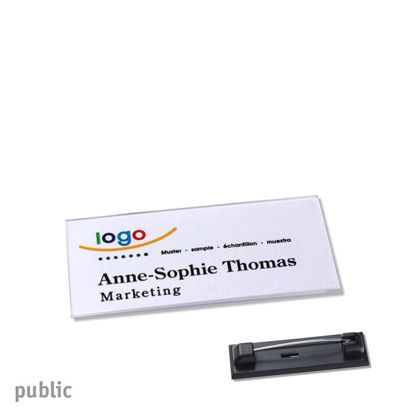 Namensschild mit Nadel PUBLIC 60 x 27 mm
