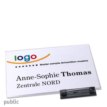 Namensschild mit Nadel PUBLIC 85 x 54 mm