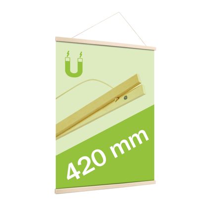 Posterleisten aus Holz, mit Aufhängeschnur und Magnetbefestigung 420 mm | Kiefer 