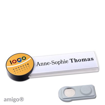 Namensschilder amigo® alu-print Magnet circle | smag® Magnet | weiß | gold | anthrazit