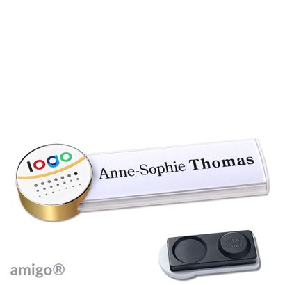 Namensschilder amigo® alu-print Magnet circle | smag® Magnet, extra stark | weiß | weiß | gold