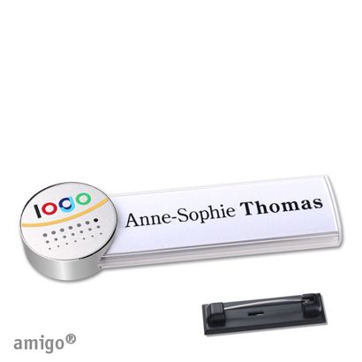 Namensschilder amigo® alu-print Nadel weiß | silber | edelstahl