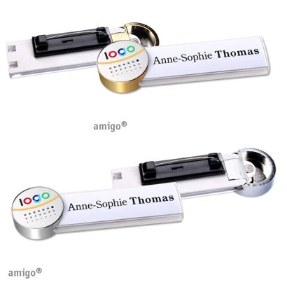 Namensschilder amigo® alu-print Nadel anthrazit | gold | anthrazit