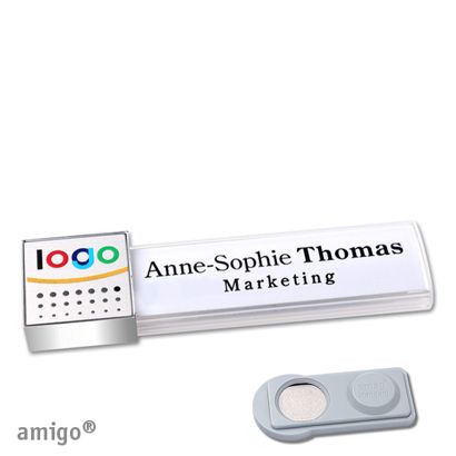 Namensschilder amigo® alu-print Magnet square | smag® Magnet | weiß | silber | chrom