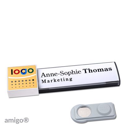 Namensschilder amigo® alu-print Magnet square | smag® Magnet | anthrazit | gold | weiß