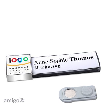 Namensschilder amigo® alu-print Magnet square | smag® Magnet | anthrazit | weiß | chrom