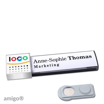 Namensschilder amigo® alu-print Magnet square | smag® Magnet | anthrazit | weiß | edelstahl
