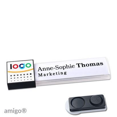 Namensschilder amigo® alu-print Magnet square | smag® Magnet, extra stark | weiß | weiß | anthrazit
