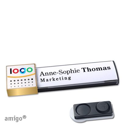 Namensschilder amigo® alu-print Magnet square | smag® Magnet, extra stark | anthrazit | silber | gold