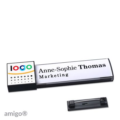 Namensschilder amigo® alu-print Magnet square | Edelstahl-Rastnadel | anthrazit | weiß | anthrazit