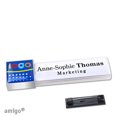 Namensschilder amigo® doming Nadel square | weiß | edelstahl
