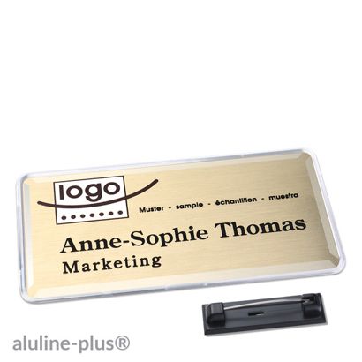 Namensschilder aluline-plus® alu-print Nadel gold | 76 x 38 mm
