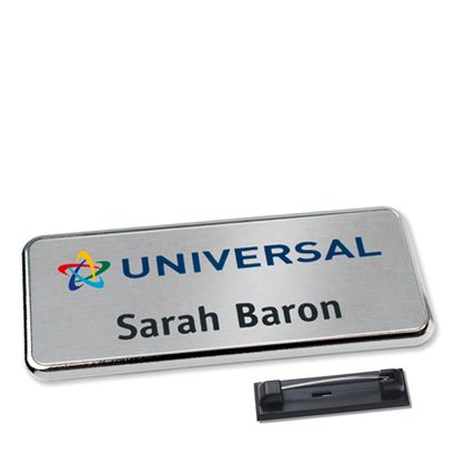 Namensschild Icon® "alu-complete" chrom  | Edelstahl-Rastnadel 