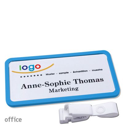 Namensschilder office quick-print Hängerclip Hängerclip metallfrei | mittelblau | 75 x 37 mm