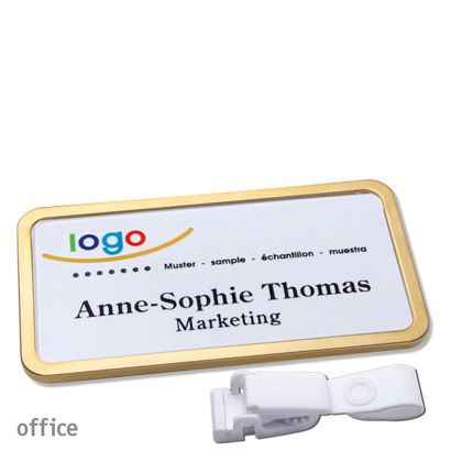 Namensschilder office quick-print Hängerclip Hängerclip metallfrei | gold | 75 x 37 mm