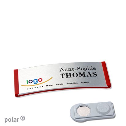 Namensschilder polar® alu-complete magnet smag® Magnet | rot | silber | 64 x 22 mm