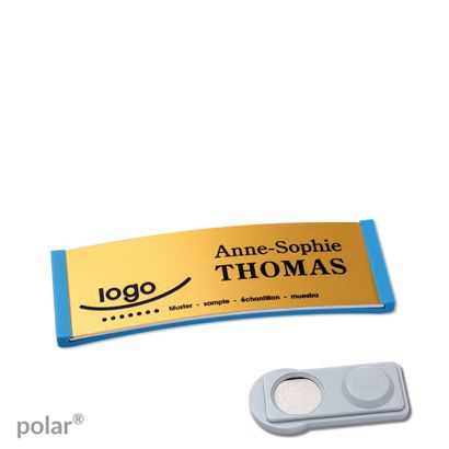 Namensschilder polar® alu-complete magnet smag® Magnet | mittelblau | gold | 64 x 22 mm