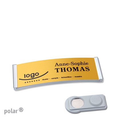 Namensschilder polar® alu-complete magnet smag® Magnet | chrom | gold | 64 x 22 mm