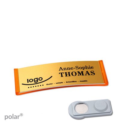 Namensschilder polar® alu-complete magnet smag® Magnet | transluzent, orange | gold | 64 x 22 mm