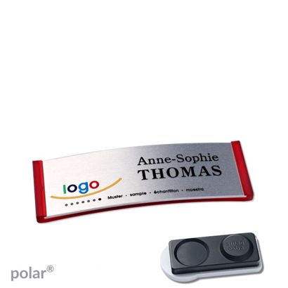 Namensschilder polar® alu-complete magnet smag® Magnet, extra stark | transluzent, rot | silber | 64 x 22 mm
