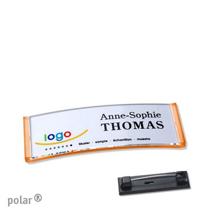 Namensschilder polar® quick-print Nadel transluzent, orange | 64 x 22 mm