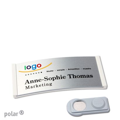 Namensschilder polar® alu-complete magnet smag® Magnet | weiß | silber | 65 x 30 mm