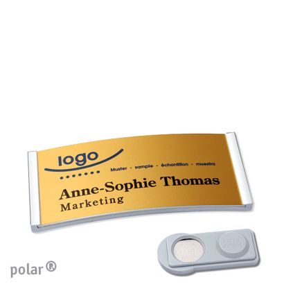 Namensschilder polar® alu-complete magnet smag® Magnet | chrom | gold | 65 x 30 mm
