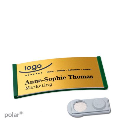 Namensschilder polar® alu-complete magnet smag® Magnet | grün | gold | 65 x 30 mm