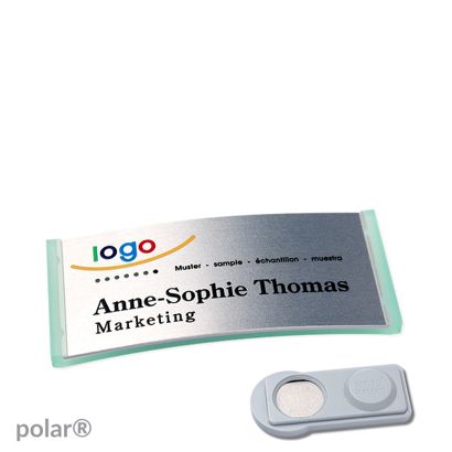 Namensschilder polar® alu-complete magnet smag® Magnet | transluzent, grün | silber | 65 x 30 mm