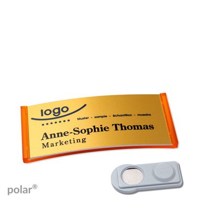 Namensschilder polar® alu-complete magnet smag® Magnet | transluzent, orange | gold | 65 x 30 mm