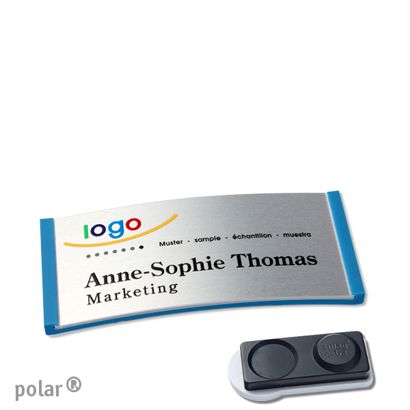 Namensschilder polar® alu-complete magnet smag® Magnet, extra stark | mittelblau | silber | 65 x 30 mm