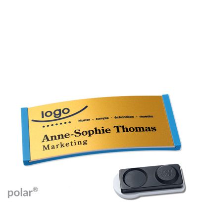 Namensschilder polar® alu-complete magnet smag® Magnet, extra stark | mittelblau | gold | 65 x 30 mm
