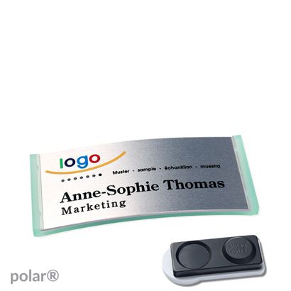 Namensschilder polar® alu-complete magnet smag® Magnet, extra stark | transluzent, grün | silber | 65 x 30 mm