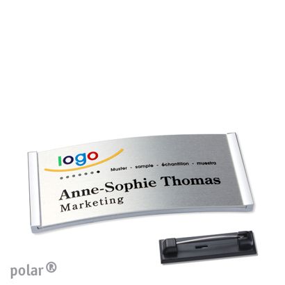 Namensschilder polar® alu-complete Nadel chrom | silber | 65 x 30 mm