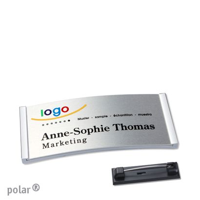 Namensschilder polar® alu-complete Nadel edelstahl | silber | 65 x 30 mm