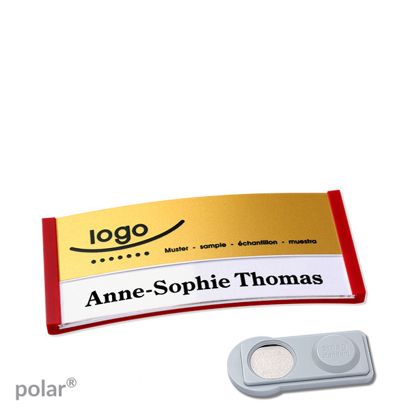 Namensschilder polar® alu-print Magnet smag® Magnet | rot | gold | 65 x 30 mm